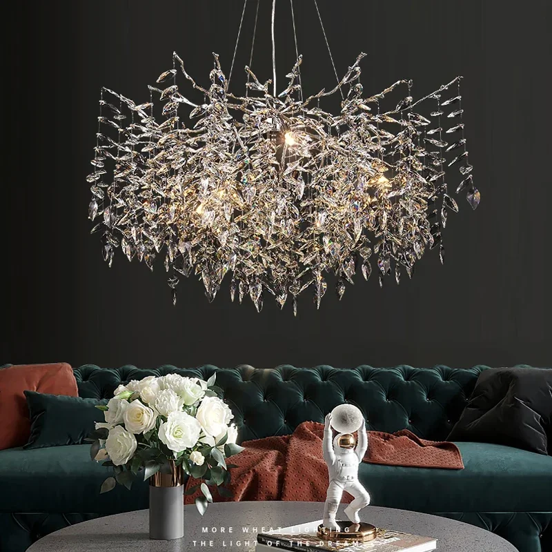 Modern Dining Branch Light Golden Luxury Living Room Ceiling Light Chandelier Interior Decoration Tassel Crystal Pendant Lamp