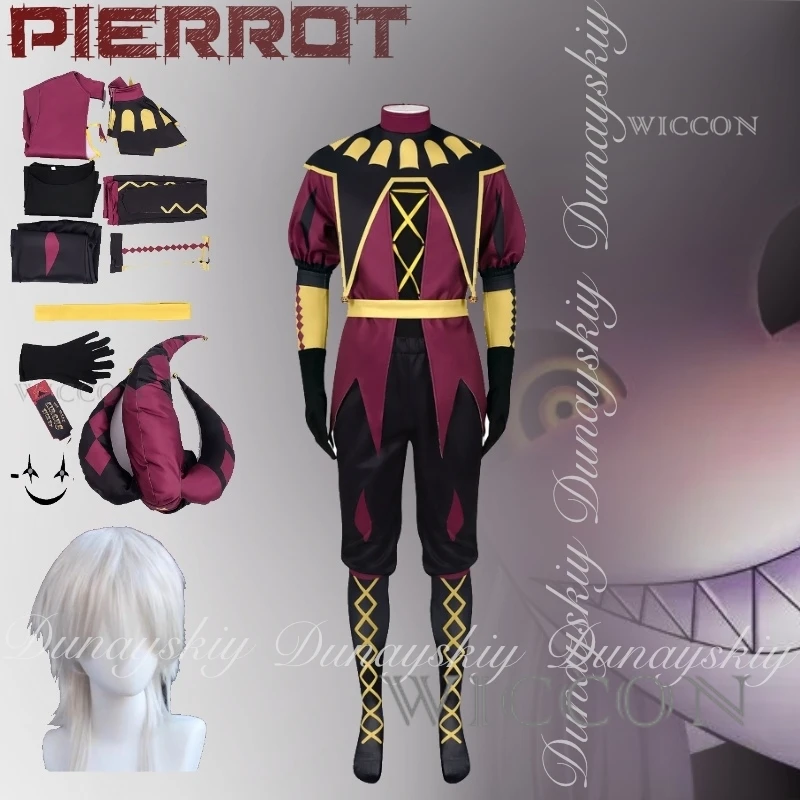 لعبة السيرك الغريبة بييروت كوسبلاي مع زي التاج الأسود والأحمر والأصفر للهالوين مع شعر مستعار أبيض زي تنكري بدلة كاملة #1