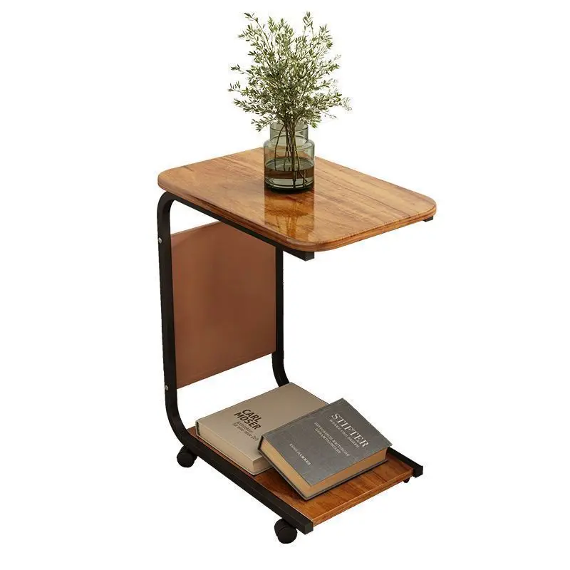 

Antique Style Living Room Mobile Small Edge Table Easy Installation Double Layered Storage Rack C Shape Small Cart