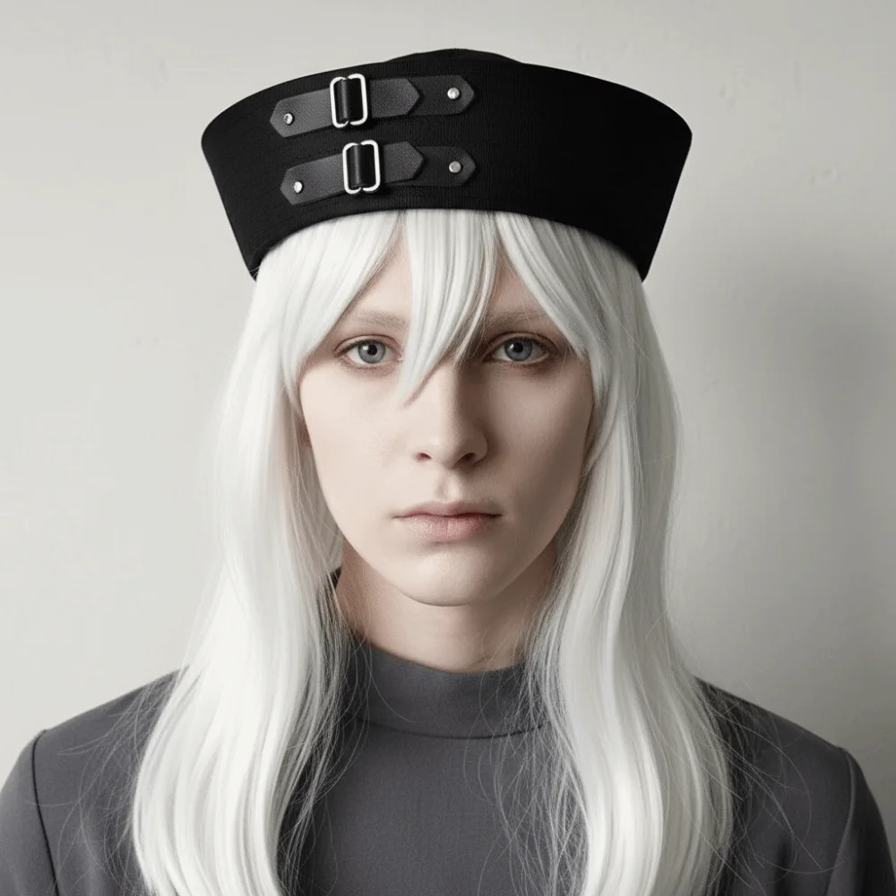 Festival Black Leather Buckle Sailor Hat Sweet Versatile Captain Hat PU Chain Y2K Vintage Beret Seaside Photos