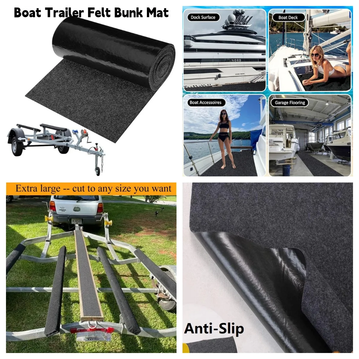

Boat Trailer Felt Bunk Mat Grey Double Layer Heavy Duty Anti Slip Protector for Marine PWC Jet Ski Dock Ramp Hull Skid Padding