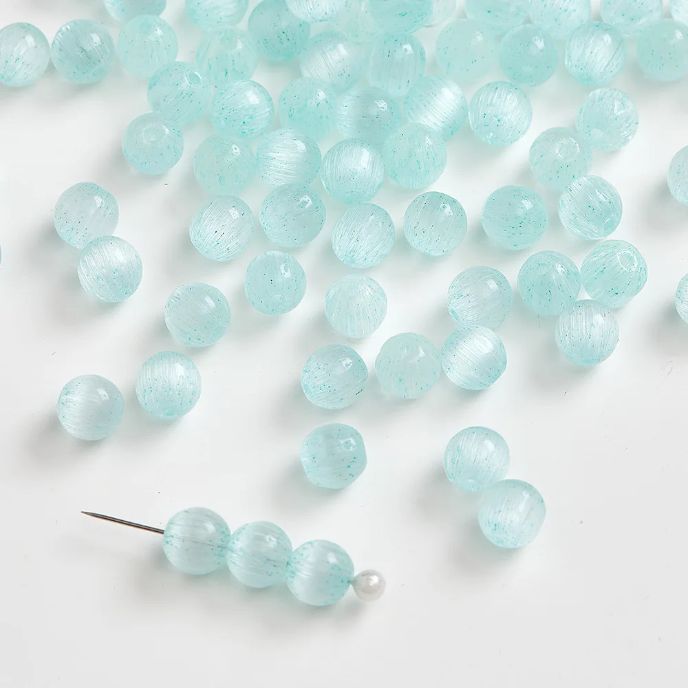 20Pcs 8mm Transparent Brushed Texture Cat Eye Glass Beads Round Loose Beads Handmade Jewelry Bracelet Pendant Decoration Making