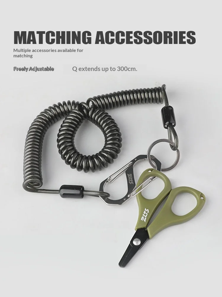 

Wire fail-safe rope, automatic retractable high elasticity fishing spring rope, fishing rod lure hanging buckle anti-drop rope