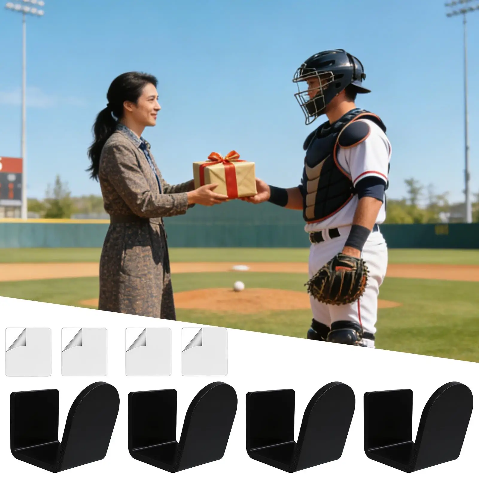 4pcs Minimalists Acrylic Glove Stand Set Baseball Mitt Display Rack for Wall or Shelf Space-Saving for Home Apartment Dorm
