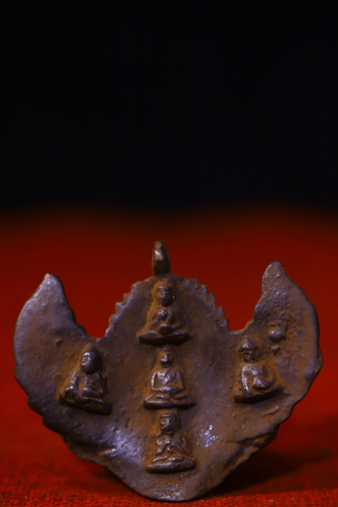Old China Collections Old Bronze Cinnabar Painted Garuda Dhwaja Statue Buddha Plate Pendant Amulet Town house Exorcism