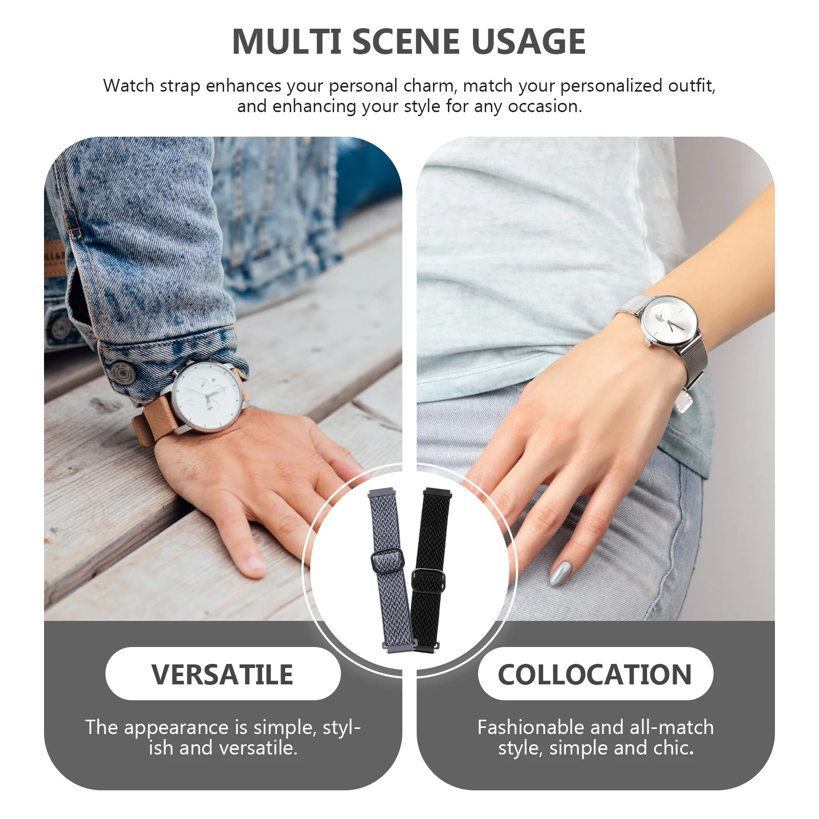 2Pcs Woven Watchband Stylish Breathable Replacement Strap Adjustable for Watch Accessories Watch Strap