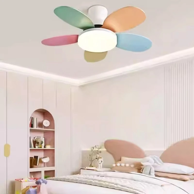 Room Ceiling Fan Light Modern Simple Home Multi Functional LED Decorative Light Fixture 2025 New Color Dopamine Children's
