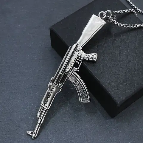 Saiye 316L Mens Stainless Steel Huge Large AK 47 Gun Pendant Necklace Chain Fashion Jewelry Wholesale