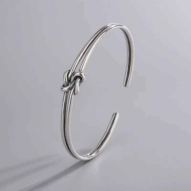 European Retro Personality Rope Buckle Two Thread Knotting Bangle Fashion 925 Sterling Silver Popular Opening Bracelets SL022