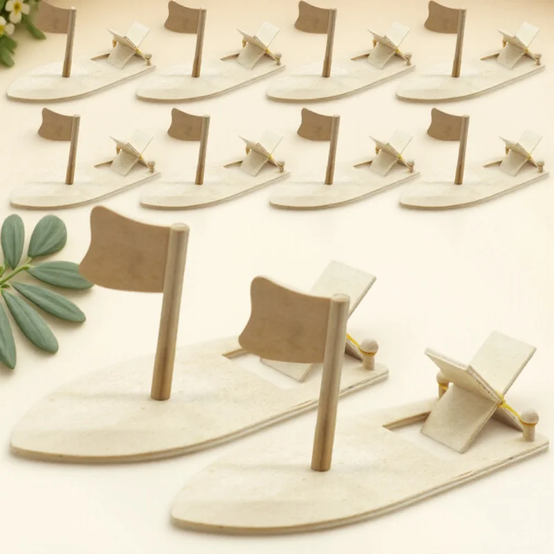 10 قطعة لتقوم بها بنفسك مجموعة المراكب الشراعية الخشبية للأطفال اللوحة الحرفية قارب فارغ للأطفال ديكور المنزل مدرسة حفلة مجموعة الحرف الخشبية