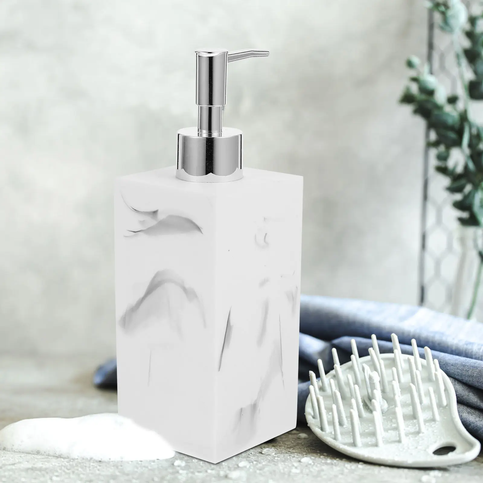 Shampoo Dispenser Marble Design ABS Resin Material Leak Proof Refillable Liquid Soap Bottle Easy Press Pump Compact Non Slip