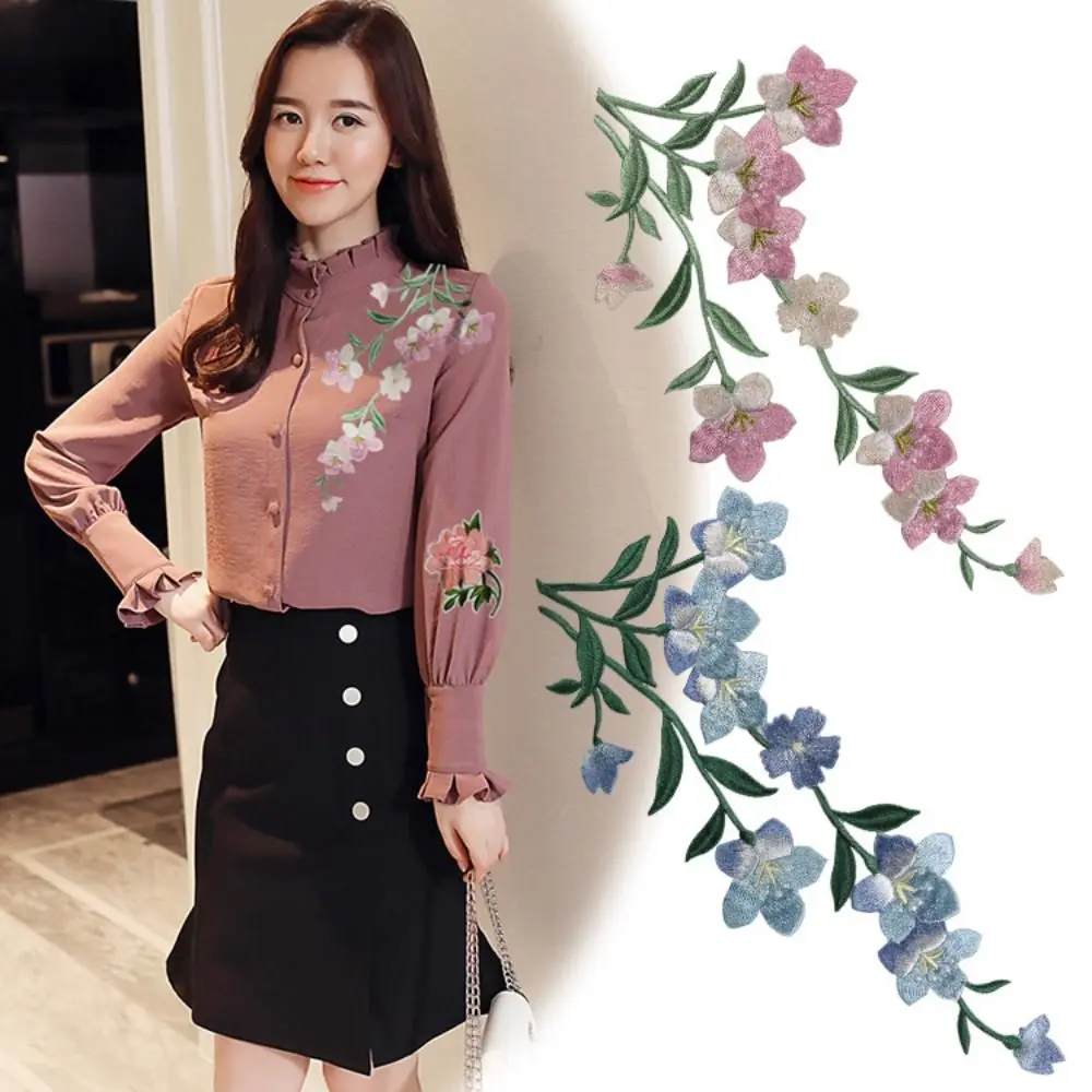 Plum Blossom Flower Embroidered Patches Iron on Elegant Clothing Applique Exquisite Vintage Clothes Patches Sewing