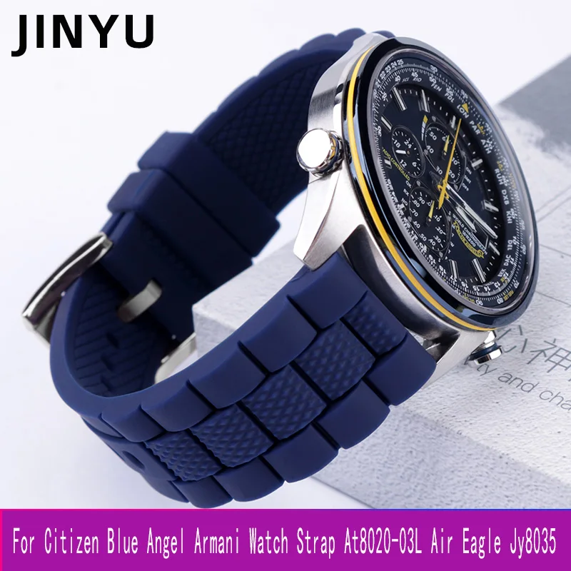 Blue Angel watch band Citizen AT8020 Armani waterproof silicone watch band 22mm 23mm Silicone Sports watchband simple strap