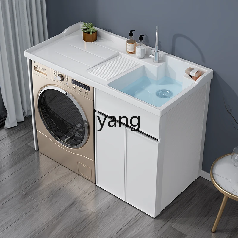 LH balcony laundry cabinet quartz stone with rubbing board integrated basin combination laundry cabinet significant other