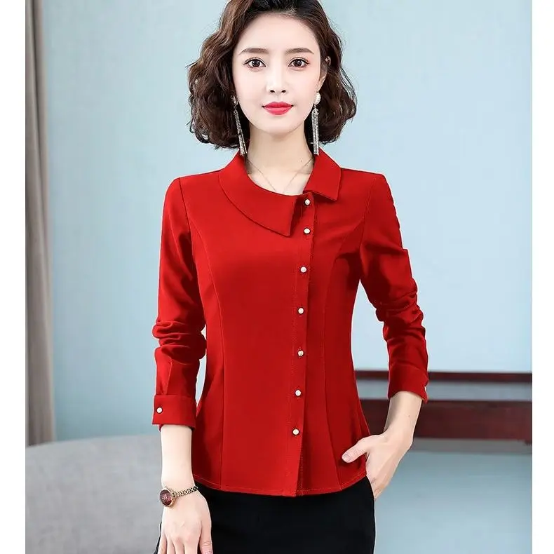 2024 Summer New Long sleeved Shirt Women's Chiffon Shirt Top Slim Fit Diagonal Neck Fashion Women's Shirt