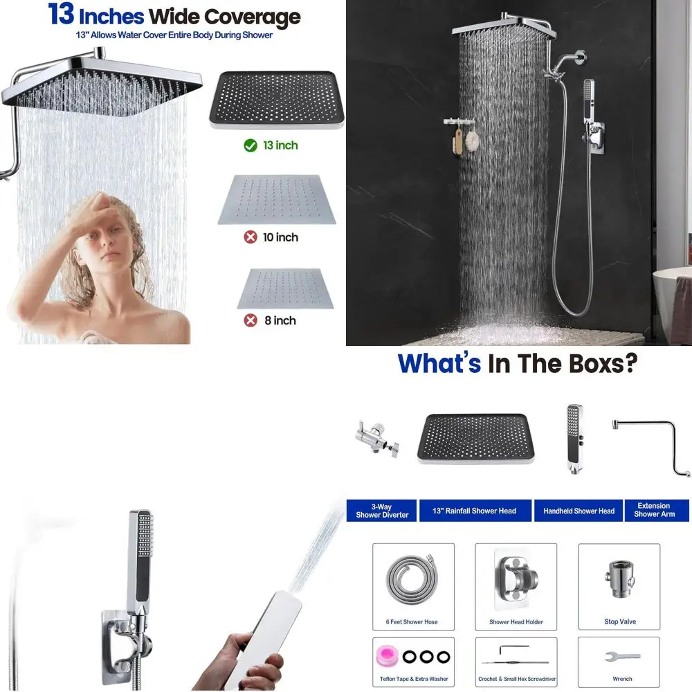 

13 Premium Dual Shower System with Adjustable Arm and Massage Sprayer in Polished Chrome