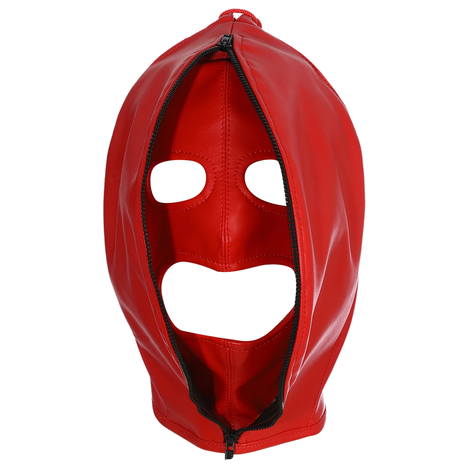 Leather Mask Full Face Cover Mask Double Layer Headgear Zip Head Hood Lace-Up Leather Masks for Halloween Couple Game Props Mask