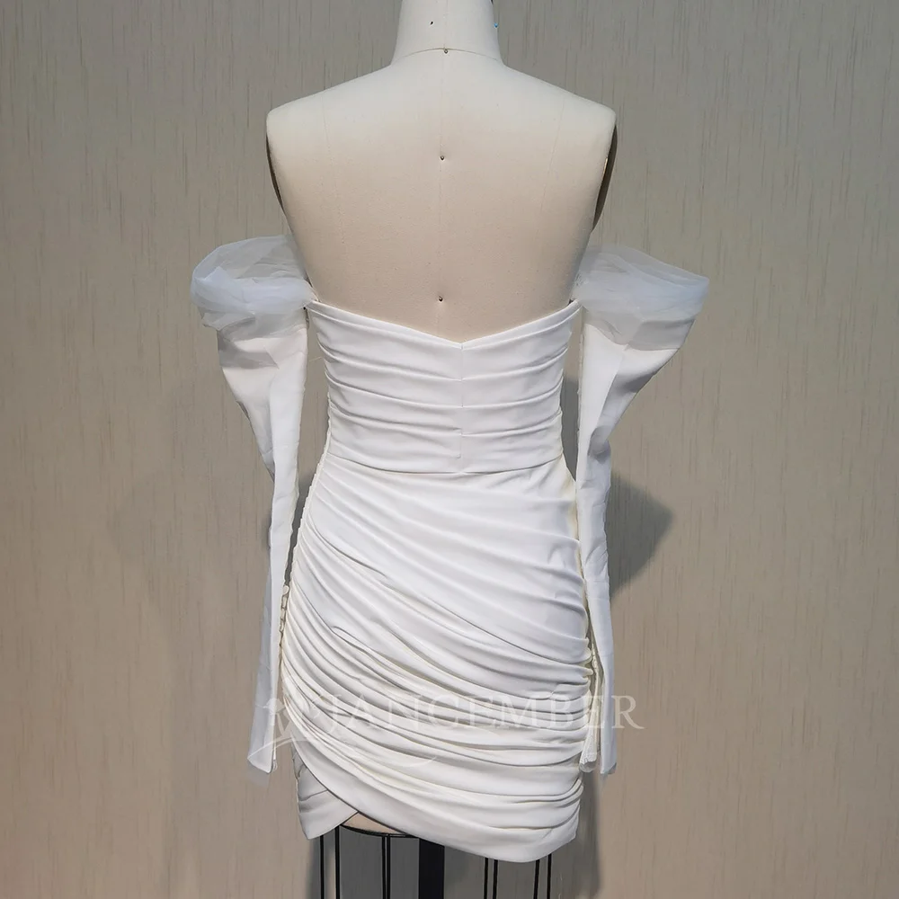 Beach Satin Above Knee Wedding Dress Scoop Neck Long Sleeves Party Bridal Dresses Vestido De Noiva mariee Shiny Bridal Gowns