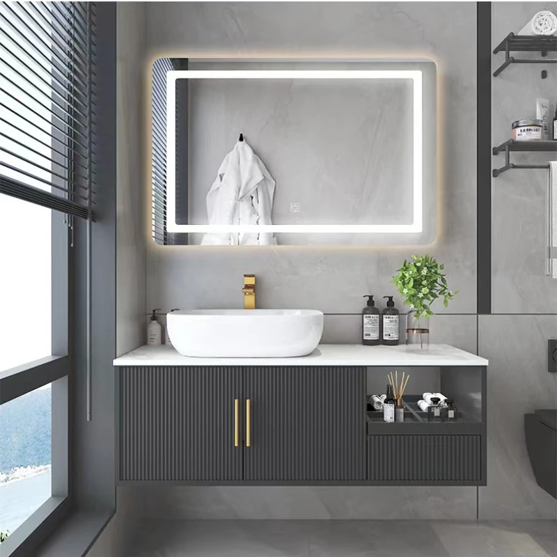 

Modern Bathroom Washbasin Cabinet Slate Integrated Countertop Creative Bathroom Cabinets Vanity Top Sinks Bathroom Furniture