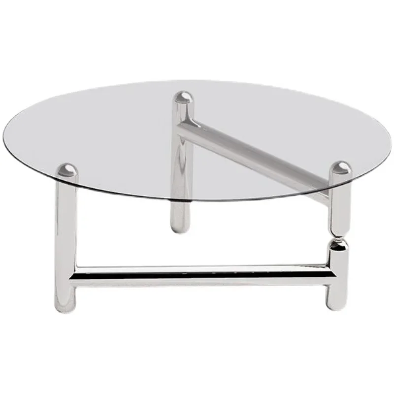 

Living room small apartment light luxury simple retro stainless steel round glass edge few