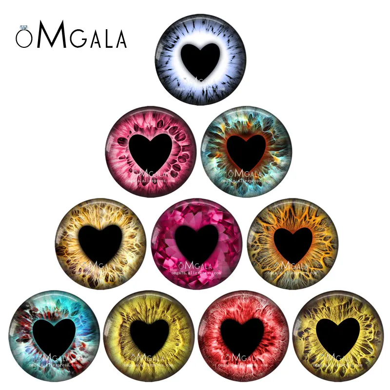 Amor coração forma brinquedos dragão olhos ragdoll globo ocular diy jóias 8mm-30mm foto redonda cabochão de vidro demonstração parte traseira plana fazendo descobertas