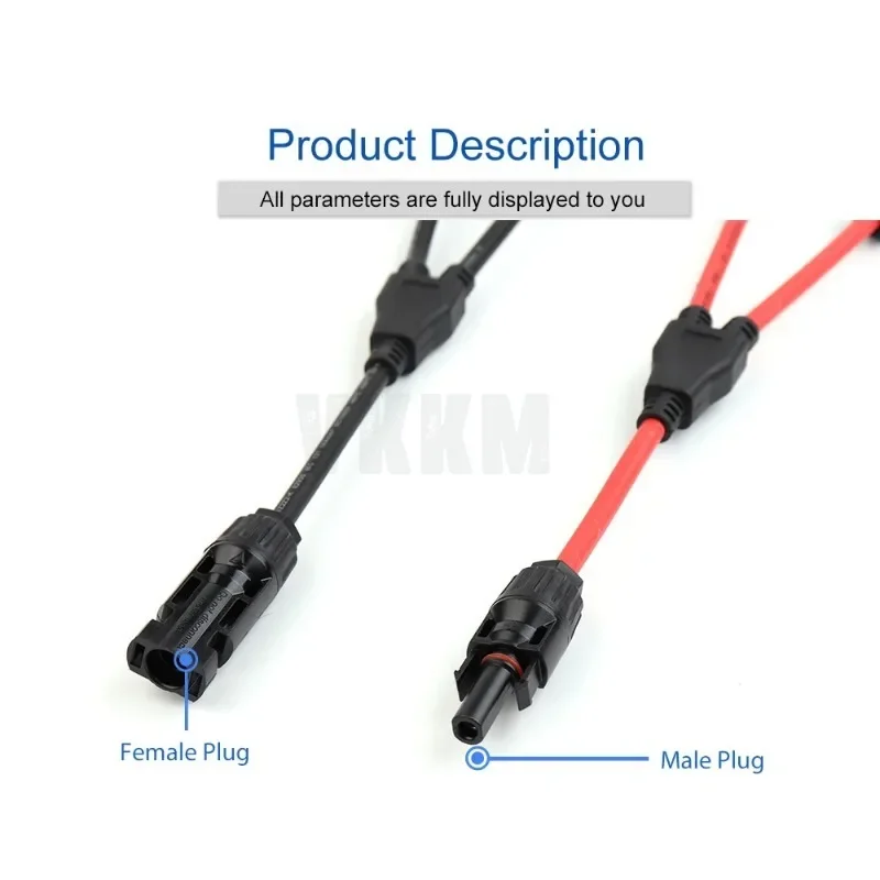 Power Solar Connectors 30A Y-Branch Cable, Solar Cable Parallel Adaptor in Pair for Solar Panel 1*M/FF+1*F/MM black red Power image 3