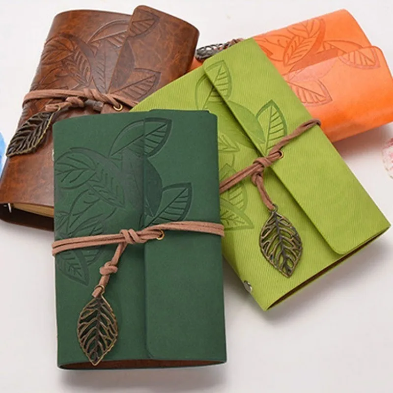 Vintage Leaf Embossed Loose‑Leaf Journal, Pocket‑Size Sketchbook with Pendant & Gift Tag, Travel Diary for School & Office view 4