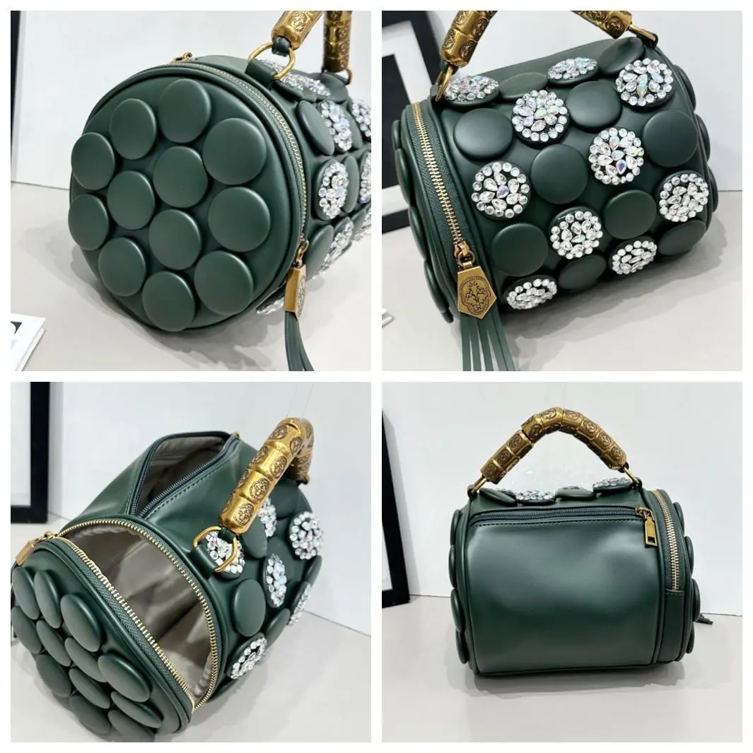 Neue Modische Handtasche mit Diamantbesatz Kleine Quadratische Tasche Schulterriemen Schnalle Zylinder-Kissentaschen für Damen – Detail 13