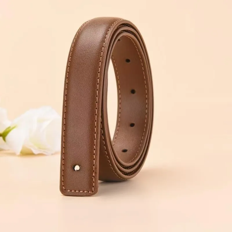 2.5cm Women's Belt Buckleless Smooth Perforated Belt Classic Solid Color Versatile Thin Belt