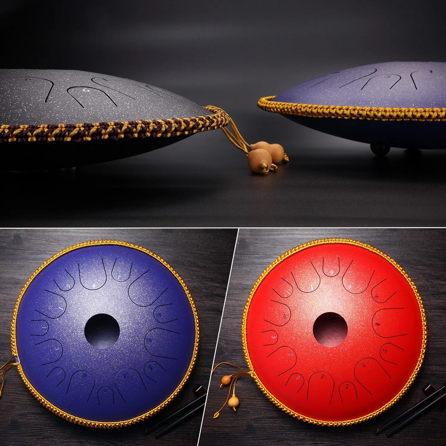 14 Inch 14 Note Alloy Steel Hand Pan Drum C Tone Manual Percussion Handpan Drum with Ebony Drumsticks