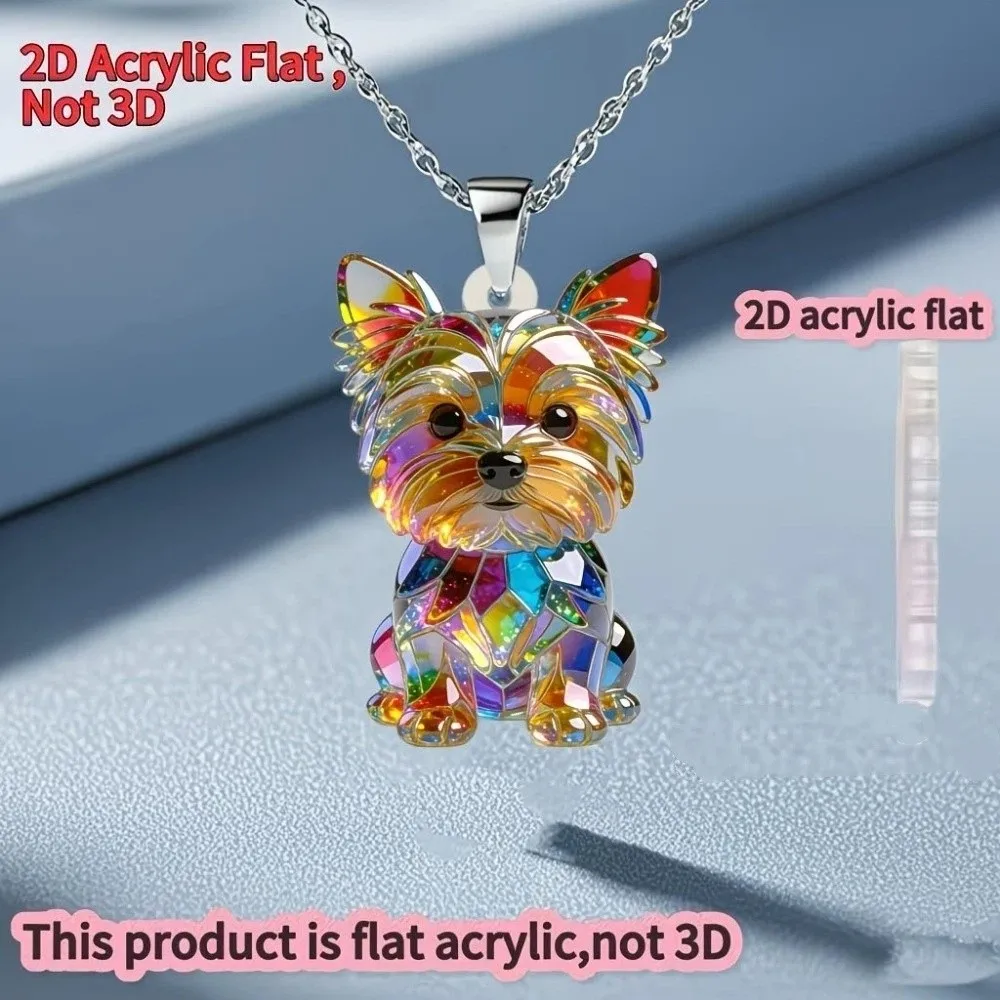 Sweet Friendship Yorkshire Terrier Necklace Acrylic 2D Flat Dog Pendant Necklace Colorful Cute Long Sweater Chain Decoration