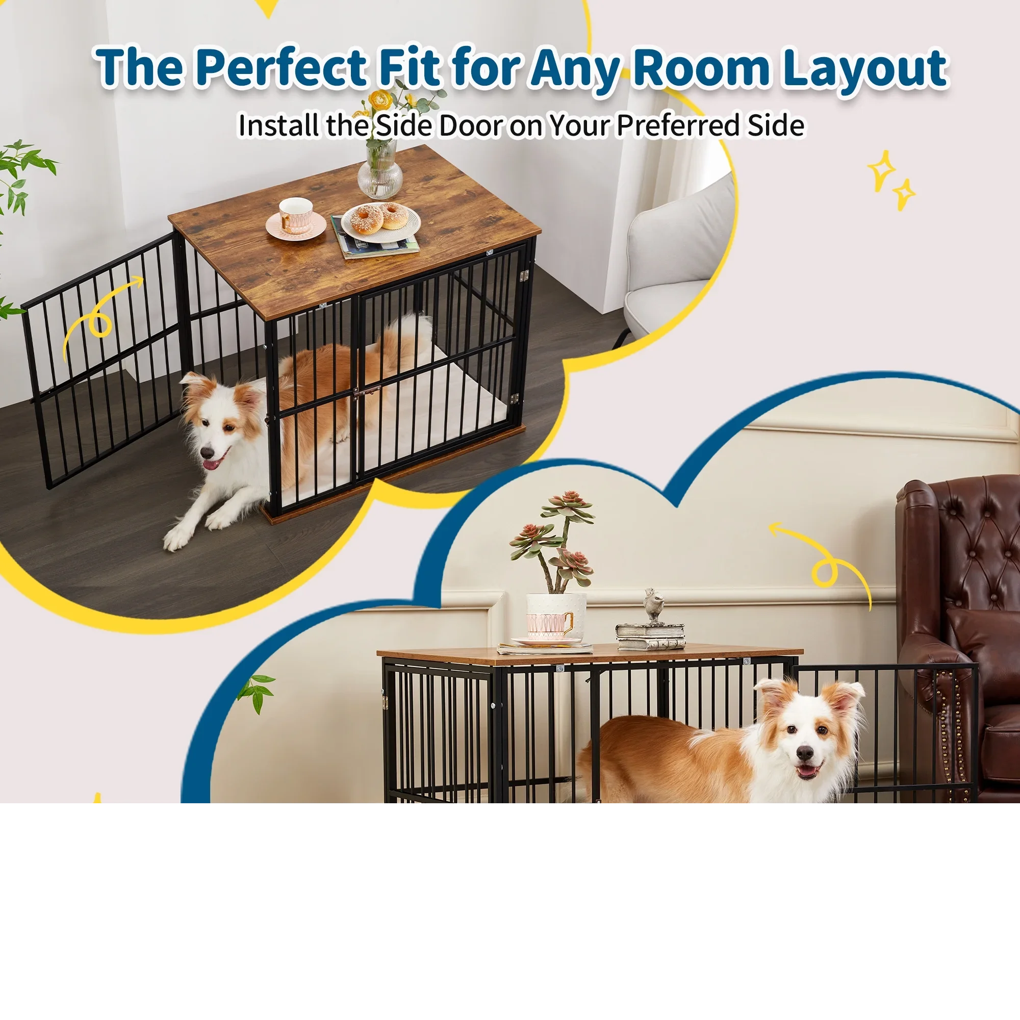 Medium Wooden Dog Crate Furniture with Washable Cushion for Dogs Kennels Stackable Dog Cages