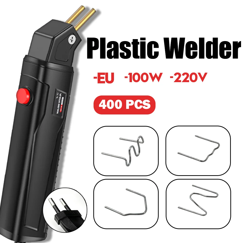 EU Plastic Welding Machine Kit, Automotive Bumper Crack Repair Gun with 400Pcs Staple, Plastic Repair Kit for Crack/Kayak Repair
