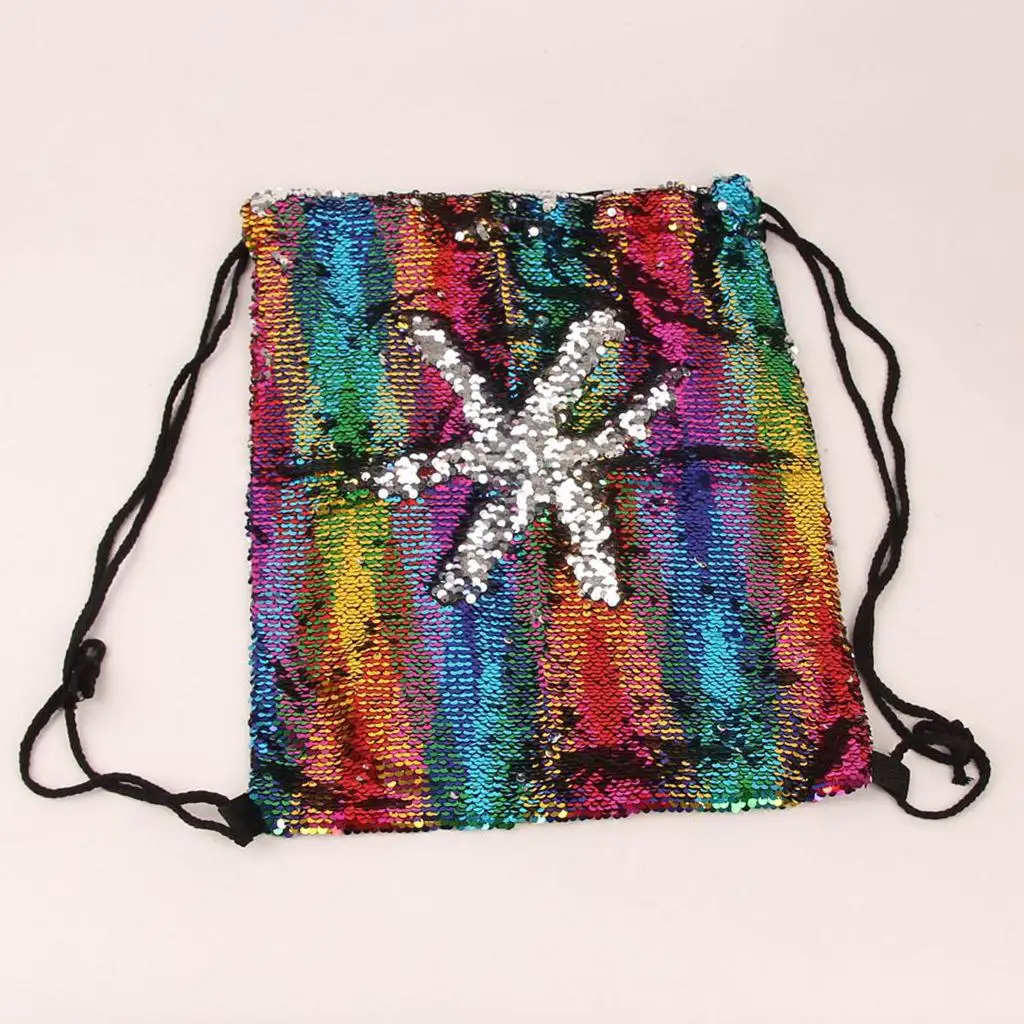 Mermaid Sequin Bag Drawstring Backpack Glittering Fashion Reversible Bags