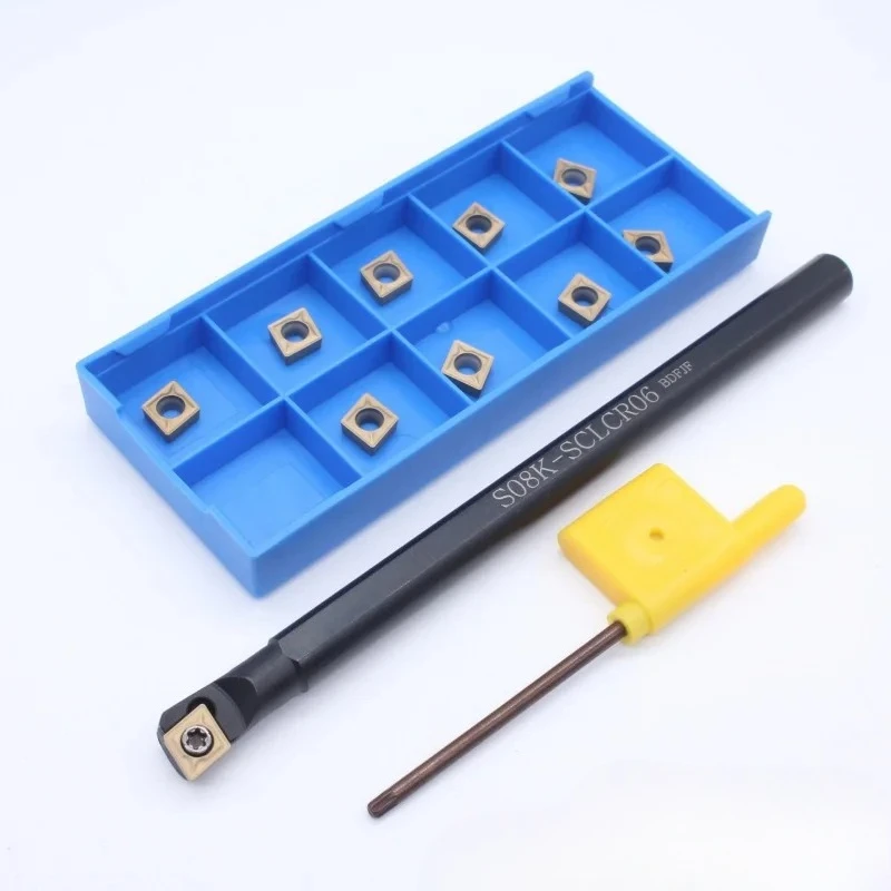 Turning Tools Lathe Boring Bar 8mm S08K-SCLCR06 With 10pcs CCMT060204-HM Inserts And T8 Wrench For Semi-finishing And Finishing