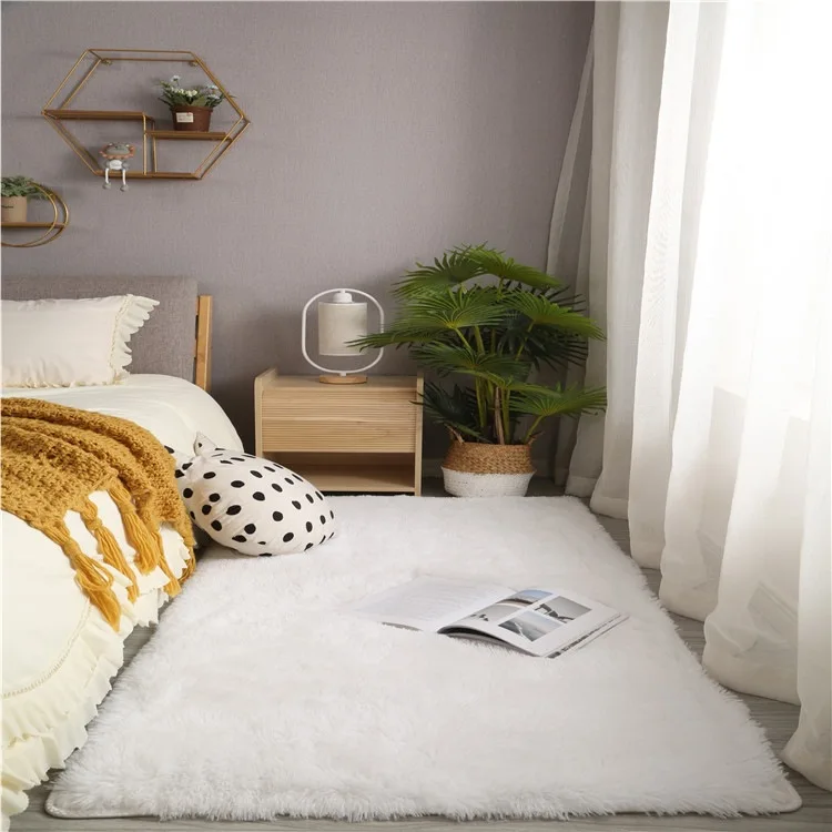 Weicher Teppich für Wohnzimmer, Plüschteppich, flauschige dicke Teppiche, Schlafzimmerbereich, lange Teppiche, rutschfeste Bodenmatte, graue Samtmatten für Kinderzimmer
