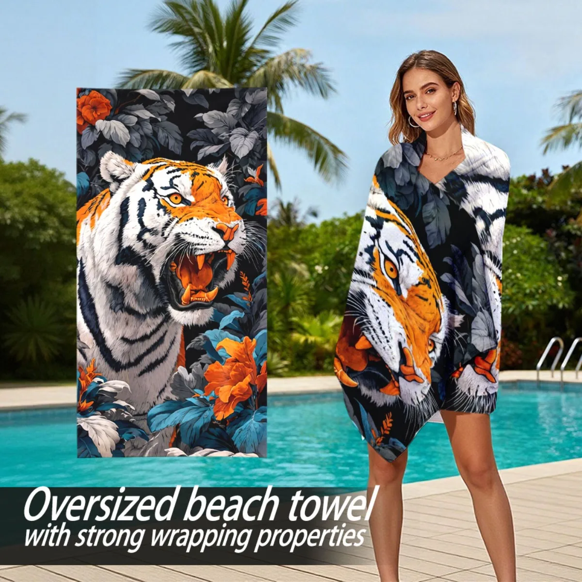 Thematic design of jungle tigers polyester microfiber beach towel is highly absorbent, suitable for swimming and beach outings