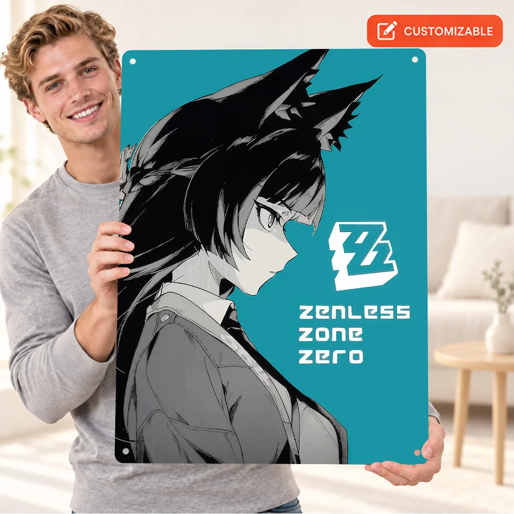 Zenless Zone Zero Wolf Character Textured Metal Poster Customized Aluminum Sign Illustrated Wall Art For Console Gaming Corner