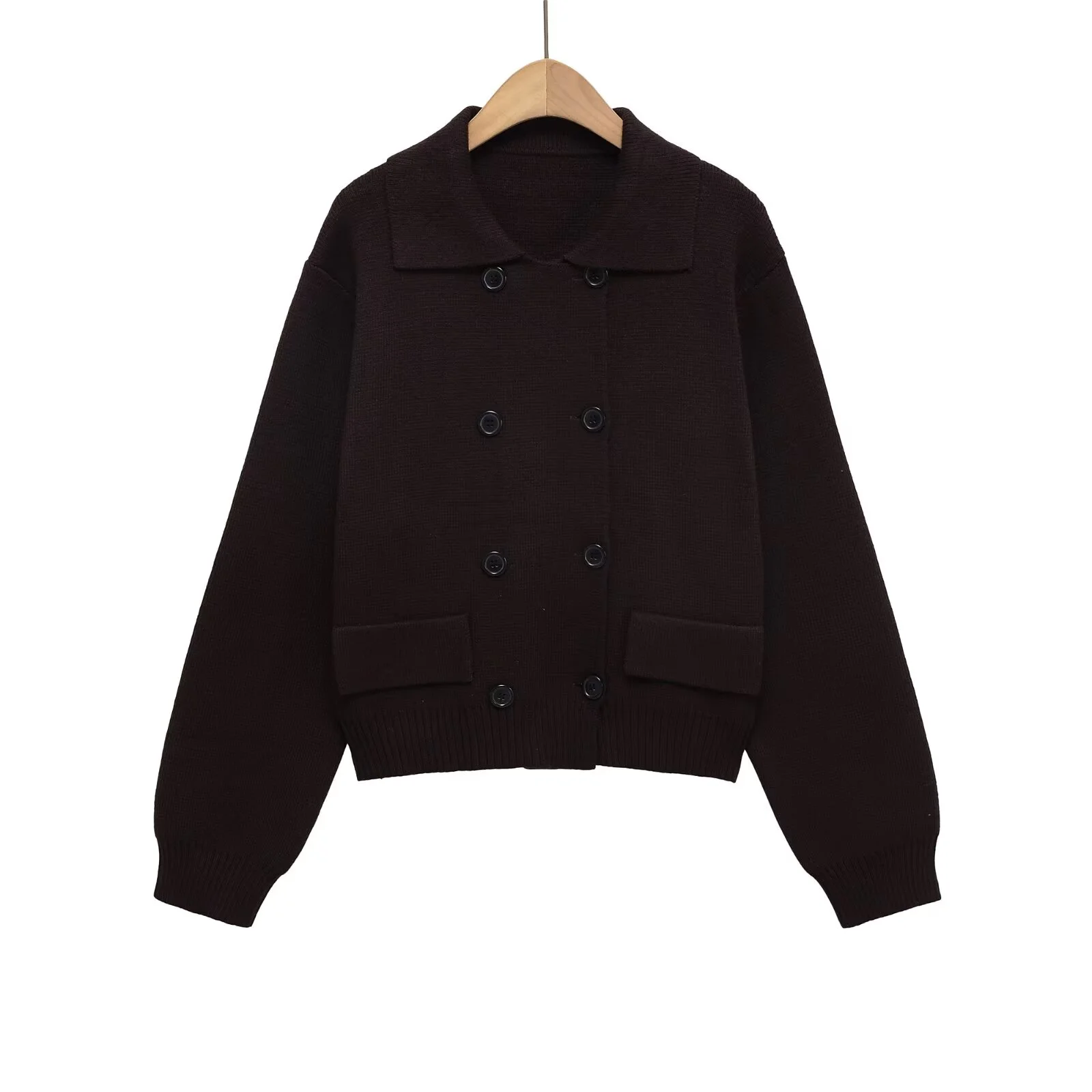 

PB&ZA2025 autumn new women's casual fashion simple versatile slim double-breasted lapel long-sleeved knitted top