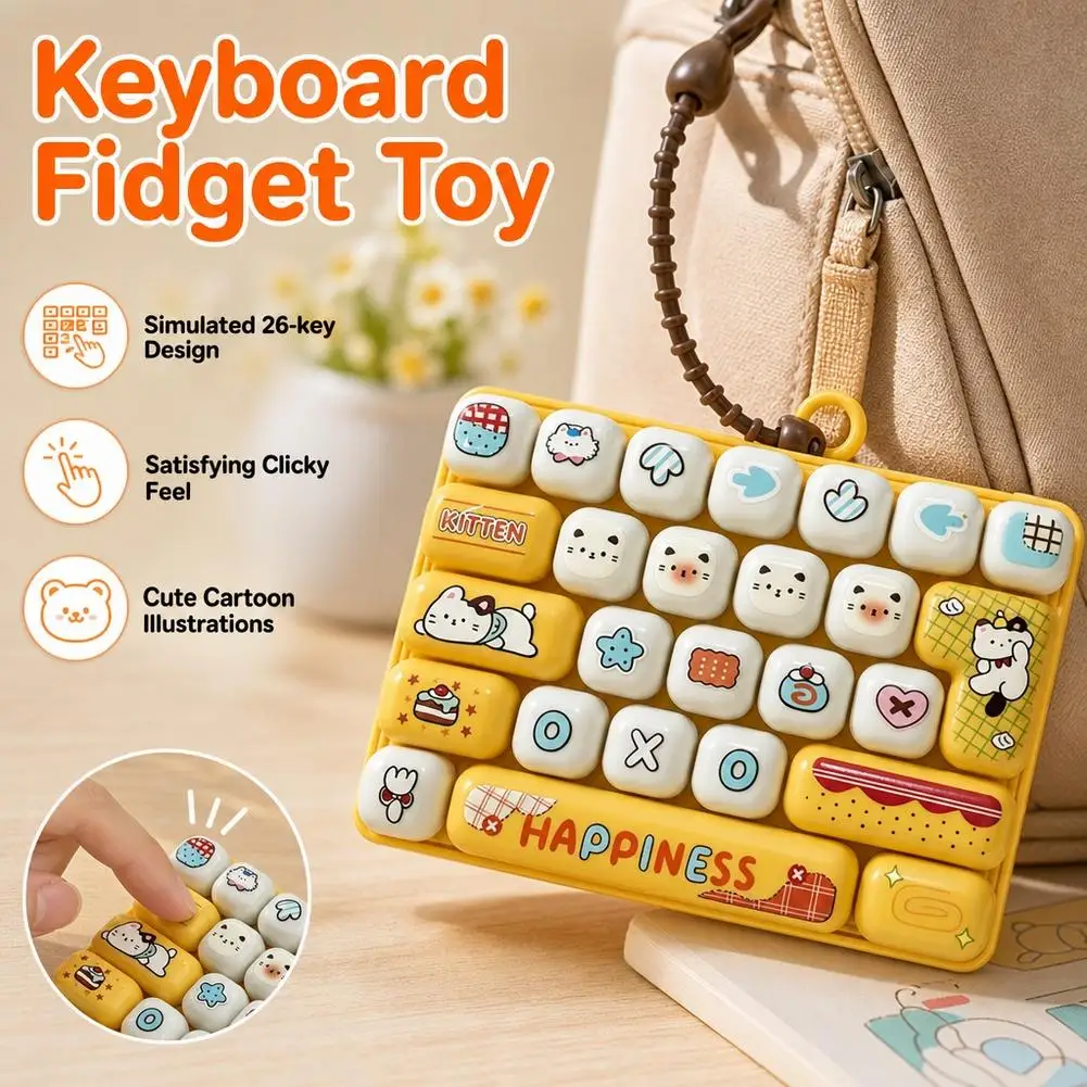 Cartoon Animal Diary 26 Grid Stress Relief Keyboard Keycap Keychain for Bags Backpacks Cars Teens Adults Couples Students Fun Gi