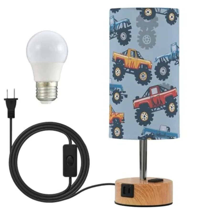 

Bedside Table Lamp Monster Truck Cars Pattern Touch Lamp for Bedroom 3 Way Dimmable Nightstand with USB Charging Ports Living R