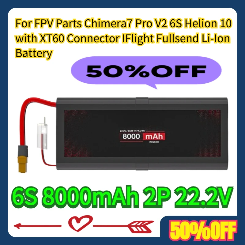 

For FPV Parts Chimera7 Pro V2 6S Helion 10 with XT60 Connector IFlight Fullsend 6S 8000mAh 2P 22.2V Li-Ion Battery