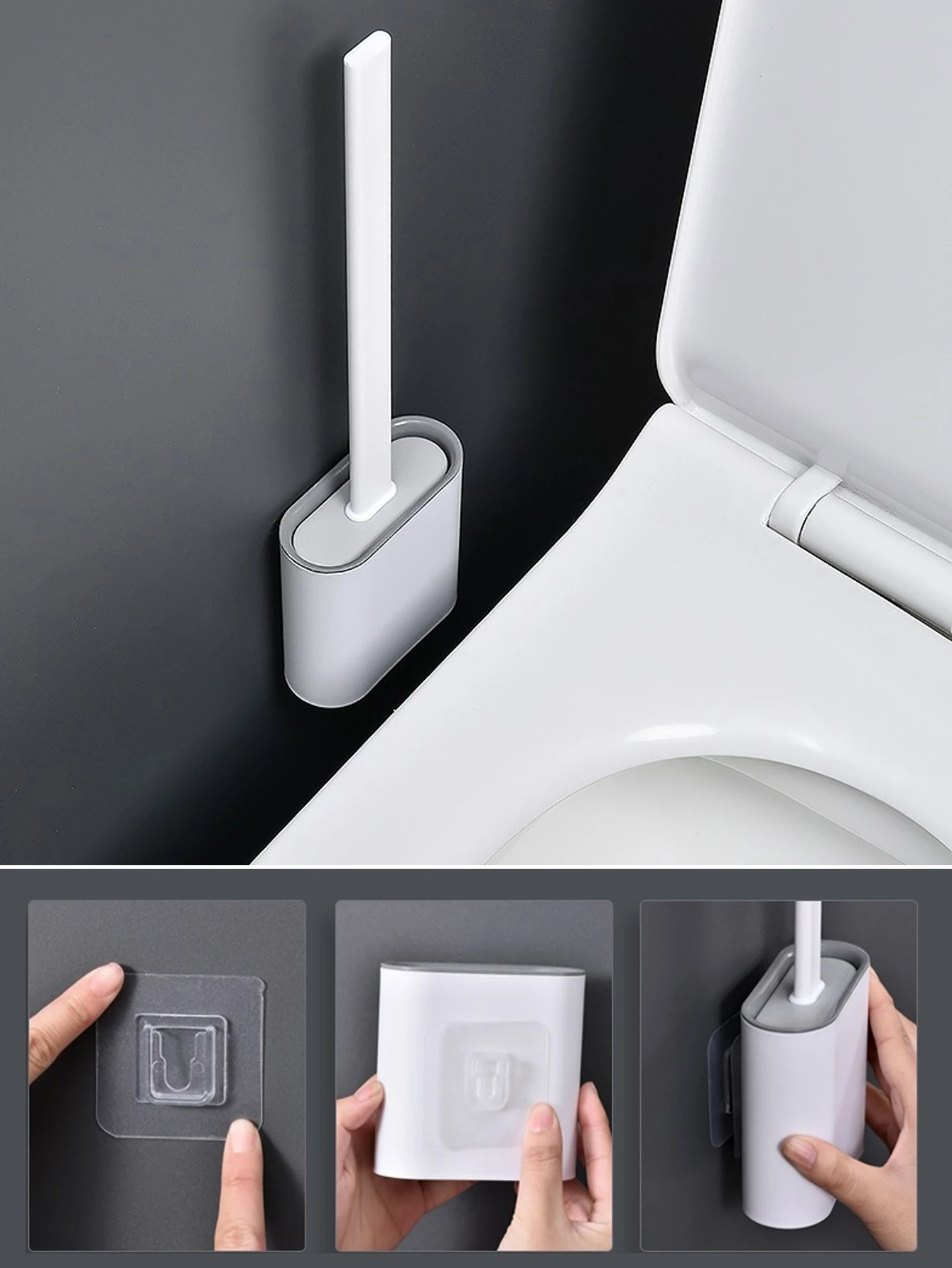 Non Perforated Wall Mounted Toilet Brush With No Dead Corners Household Toilet Bathroom Long Handle Silicone Set