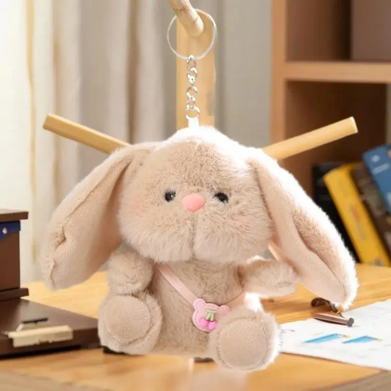 Cartoon Rabbit Stuffed Keychain Cute Soft Plush Bunny Doll Keyring Backpack Pendant Charm.