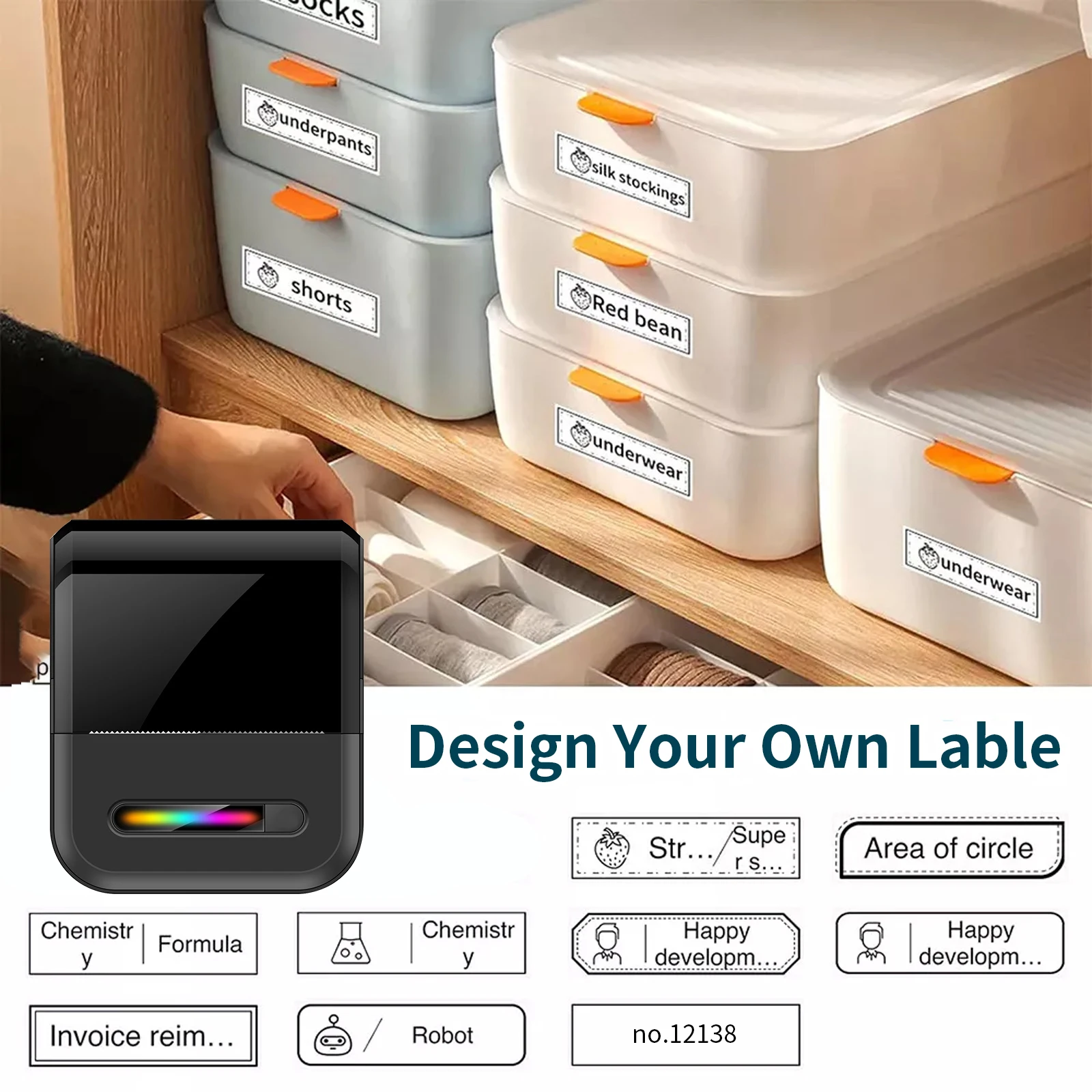 미니 휴대용 열전사 라벨 프린터 - 소규모 사업체, 사무실 및 가정용, 모바일 무선 라벨 바코드