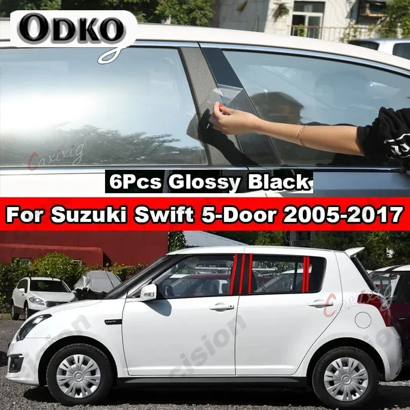 Glossy Black Carbon Fiber Car Window Door Column BC Pillar Post Cover Trim PC Material Sticker For Suzuki Swift 5-Door 2005-2016