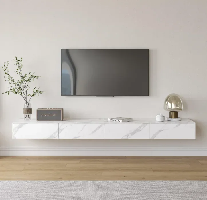 

#For Floating TV Stands Modern Wall-Mounted TV Console Easy Assembly Faux Marble Entertainment Centers with 4 Drawers TV Cabinet