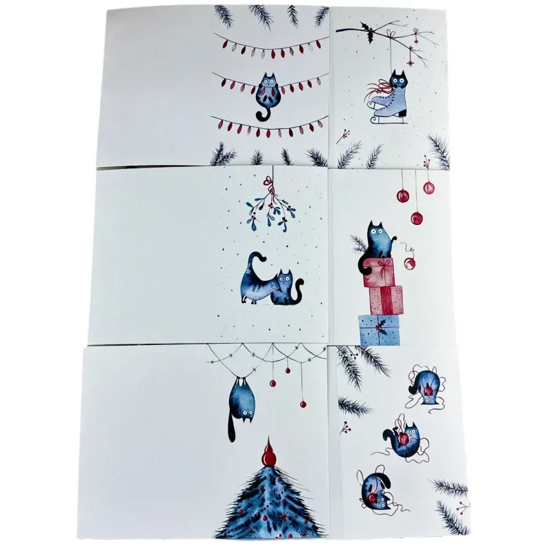 6 Sheets Per Set Wordless Creative Theme Card Set Fun Kitten Universal Folding Handwritten Blessing Greetings Card 10x15cm