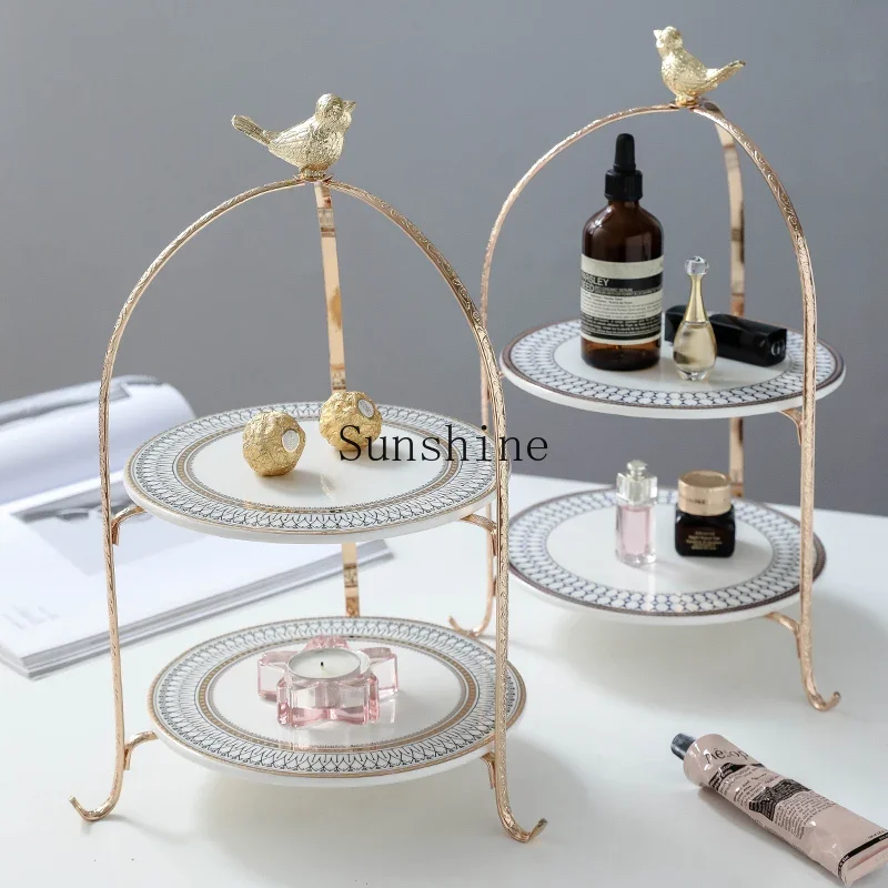 European dessert table golden three-layer cake snack rack western food plate table rack