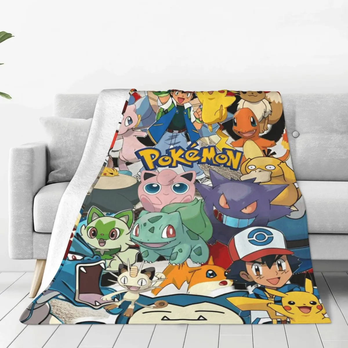 Mantas Pokemoned de dibujos animados de Anime, manta cálida Vintage peluda para el hogar y el verano